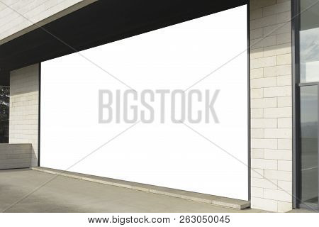 Mock Up. Billboard Banner, Store Showcase Window, Signage Mock Up Display On The Wall