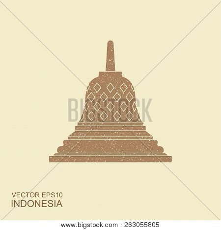 Indonesian Borobudur Ancient Temple. Flat Vector Icon