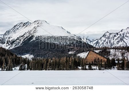 Solisko Peak And Hotel Patria In Strbske Pleso, High Tatras, Slovak Republic. Winter Mountains. Trav