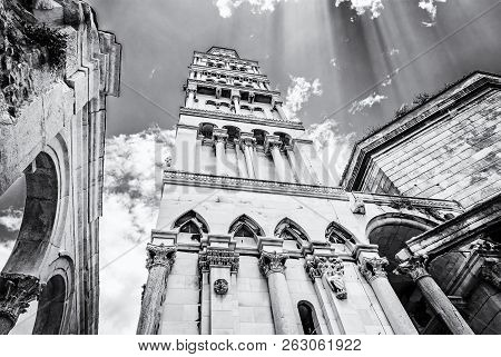 Cathedral Of Saint Domnius In Split, Croatia. Religious Architecture. Travel Destination. Sun Rays S