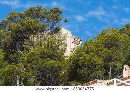 Beautiful Mediteran Impressions, Palm Trees, House Wall And Sky.