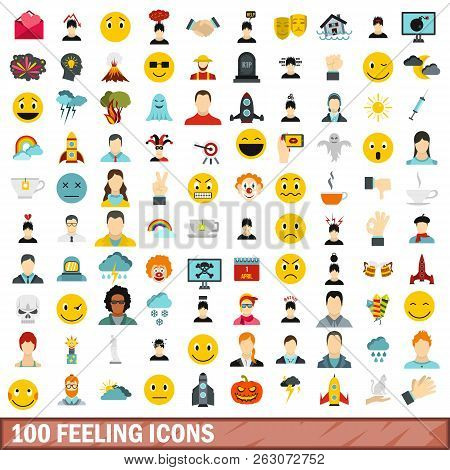 100 Feeling Icons Set In Flat Style For Any Design Illustration