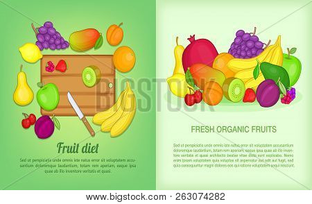Fruits Banner Set In Cartoon Style For Any Design Illustration