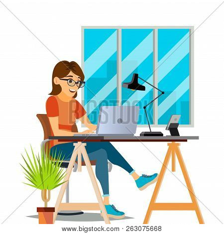 Business Woman Character Vector. Female In Different Poses. Cler