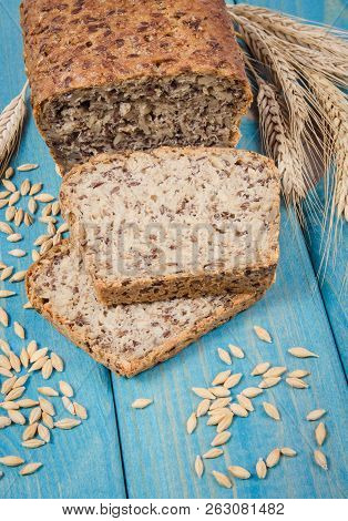 Multi-grain Bread On A Wooden Background. Healthy Food Concept.