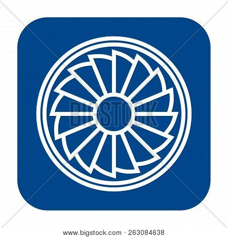 Vector Monochrome Flat Design Icon Of Propeller.  Blue Isolated Plane Turbine Symbol.