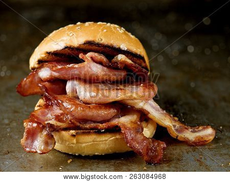 Rustic British English Bacon Butty Sandwich Breakfast
