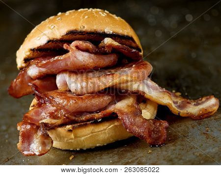 Rustic English British Bacon Butty Sandwich Breakfast