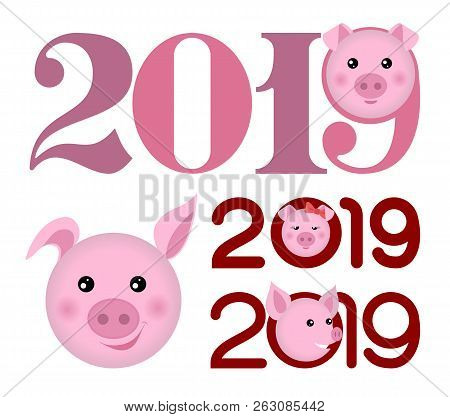 Happy New Year 2019 Banner With Pork Heads