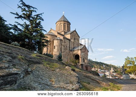 Metekhi Church 12th Century Georgian Orthodox Church In Center Of Tbilisi On Metekhi Rock