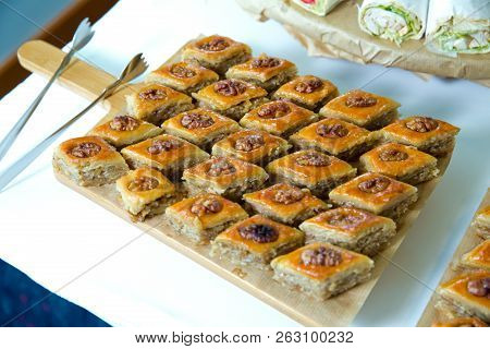 Azerbaijan Baklava. Traditional Azerbaijan Dessert Baklava. Sweet Azerbaijan Pastry Closeup Baklava.