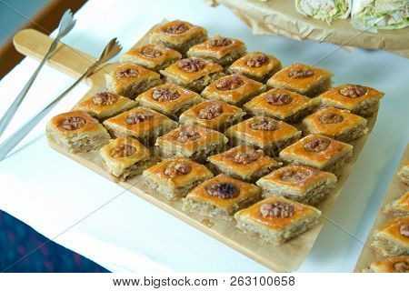 Azerbaijan Baklava. Traditional Azerbaijan Dessert Baklava. Sweet Azerbaijan Pastry Closeup Baklava.