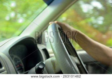 Driver Concept Or Driver Hand Man In Car