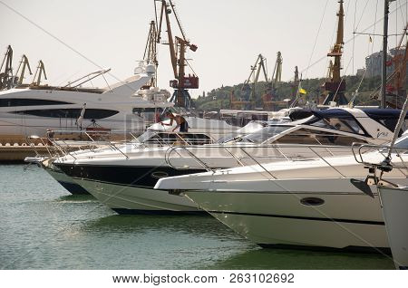 Odessa, South Of Ukraine, The Customs Area, July 10, 2018. Odessa Commercial Sea Port. Beautiful Yaс