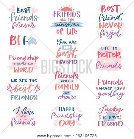 Friend Lettering Vector Friendship Card Typography And Friendly Calligraphy Logotype Design With Tex