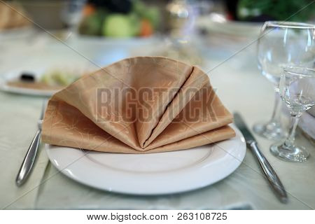Napkin On A Plate In The Rstaurant