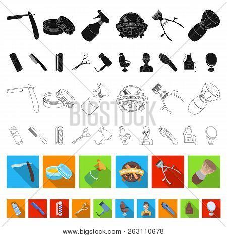 Barbershop And Equipment Flat Icons In Set Collection For Design. Haircut And Shave Vector Symbol St