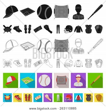 Baseball And Attributes Flat Icons In Set Collection For Design.baseball Player And Equipment Vector