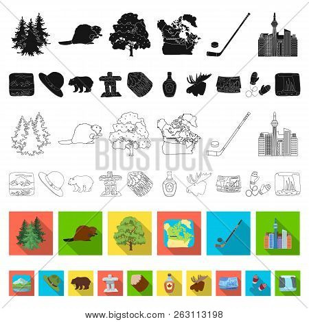 Country Canada Flat Icons In Set Collection For Design. Canada And Landmark Vector Symbol Stock Web 