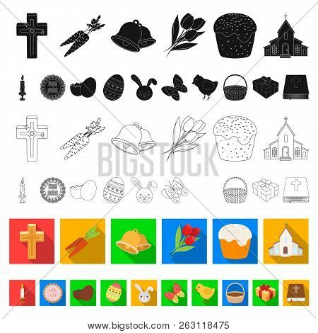 Easter Is A Christian Holiday Flat Icons In Set Collection For Design. Easter Attributes Vector Symb