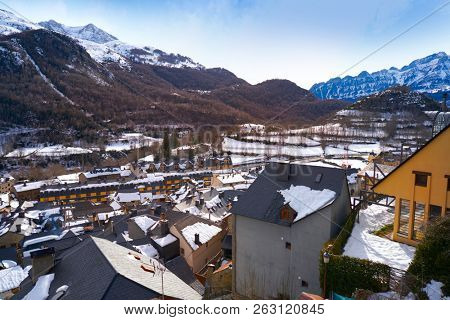 Panticosa snow skyline in Huesca Pyrenees of Spain