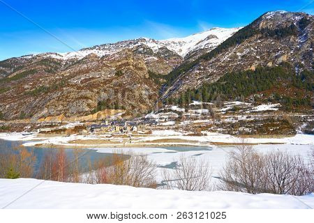 Lanuza village and reservoir in Pyrenees of Huesca of Spain