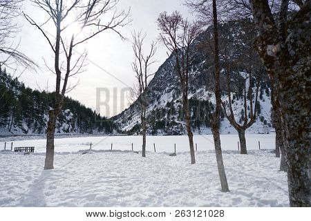 Panticosa snow ice in Huesca Pyrenees of Spain