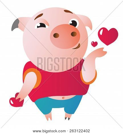 Cute Piglet Sending Air Kiss. Vector Illustration.