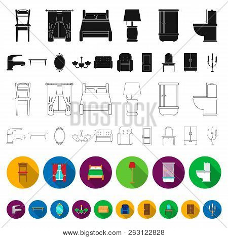 Furniture And Interior Flat Icons In Set Collection For Design.home Furniture Vector Symbol Stock We
