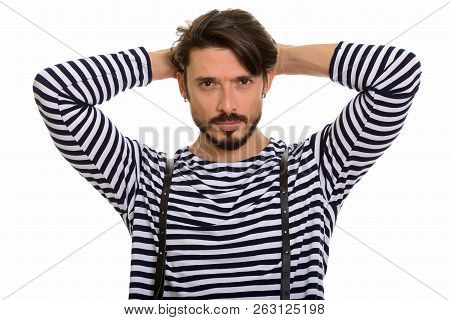 Studio Shot Of Handsome Mann Against White Background