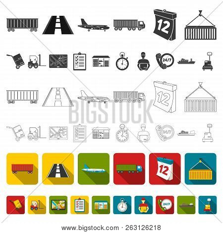 Logistics Service Flat Icons In Set Collection For Design. Logistics And Equipment Vector Symbol Sto