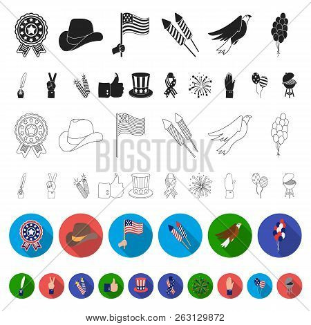 Day Of Patriot, Holiday Flat Icons In Set Collection For Design. American Tradition Vector Symbol St