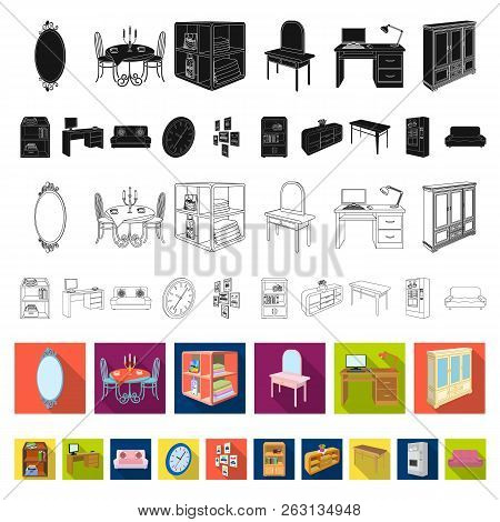 Furniture And Interior Flat Icons In Set Collection For Design. Home Furnishings Vector Isometric Sy