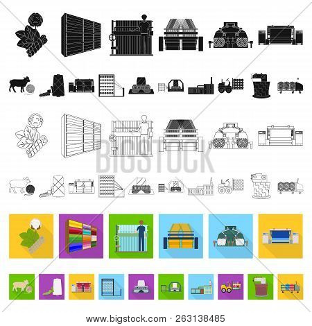Textile Industry Flat Icons In Set Collection For Design.textile Equipment And Fabrics Vector Symbol