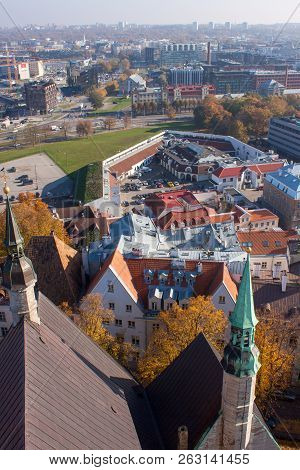 Aerial View Of The The Old Tallinn, Estonia, From The St. Olav's Church Tower In Autumn