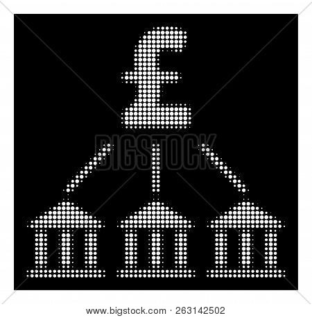 Halftone Pixelated Pound Bank Association Icon. White Pictogram With Pixelated Geometric Structure O