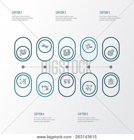 Travel Icons Line Style Set With Seat Belt, Airport Security, Minibar And Other Tourism Elements. Is