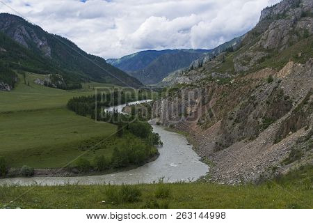 View Of The River Chuya From The Chuysky Trakt. August. Altai Mountains, Siberia, Russia.