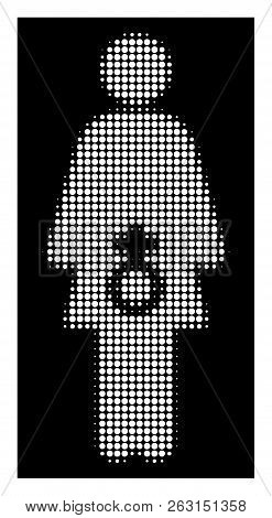 Halftone Dotted Female Sexual Disfunction Icon. White Pictogram With Dotted Geometric Structure On A
