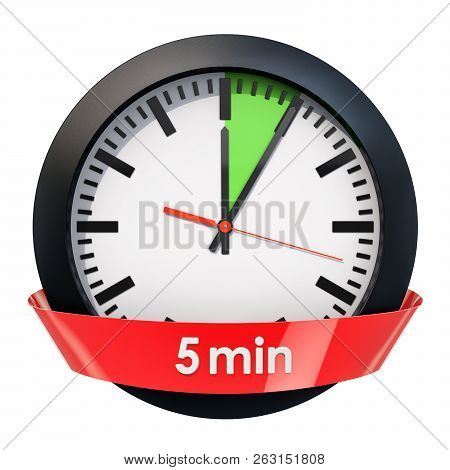 Clock Face With 5 Minutes Timer. 3d Rendering Isolated On White Background