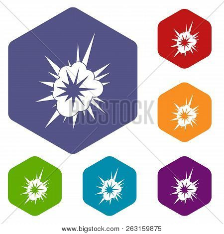 Nucleate Explosion Icons Set Hexagon Isolated Illustration