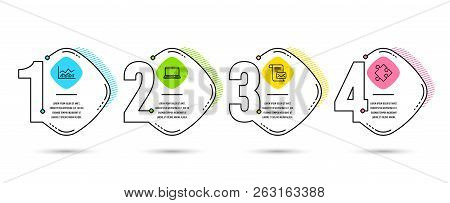 Infographic Template 4 Options Or Steps. Set Of Notebook, Mail Letter And Trade Infochart Icons. Str