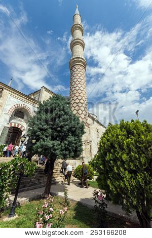 Edirne, Turkey - May 26, 2018:  Uc Serefeli Mosque Mosque In The Center Of City Of Edirne,  East Thr