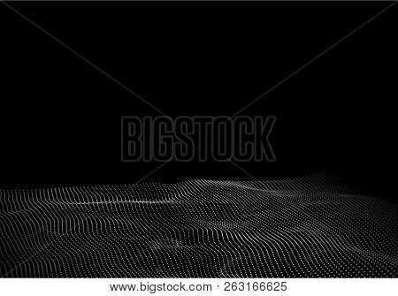 Wave Of Particles. Abstract Background With A Dynamic Wave. Big Data. Vector Illustration.