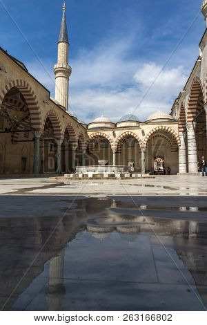 Edirne, Turkey - May 26, 2018:  Uc Serefeli Mosque Mosque In The Center Of City Of Edirne,  East Thr