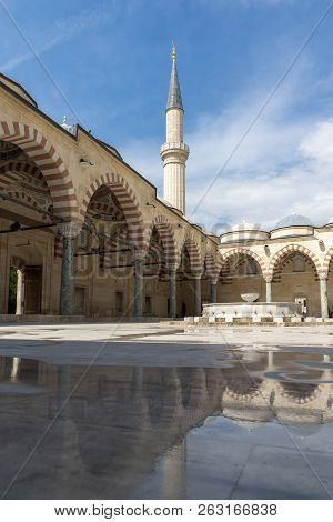 Edirne, Turkey - May 26, 2018:  Uc Serefeli Mosque Mosque In The Center Of City Of Edirne,  East Thr