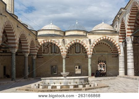 Edirne, Turkey - May 26, 2018:  Uc Serefeli Mosque Mosque In The Center Of City Of Edirne,  East Thr