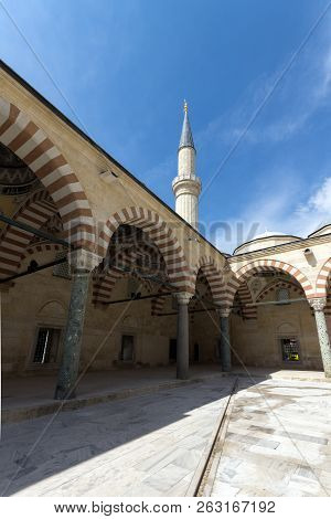 Edirne, Turkey - May 26, 2018:  Uc Serefeli Mosque Mosque In The Center Of City Of Edirne,  East Thr