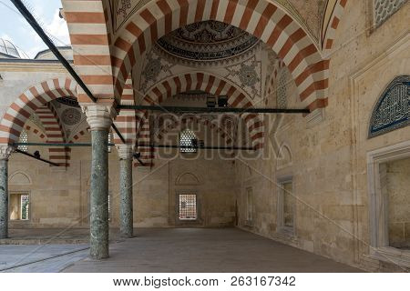 Edirne, Turkey - May 26, 2018:  Uc Serefeli Mosque Mosque In The Center Of City Of Edirne,  East Thr