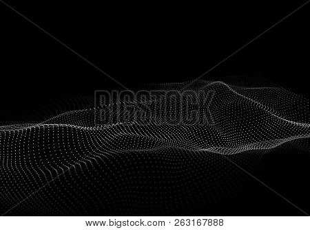 Wave Of Particles. Abstract Background With A Dynamic Wave. Big Data. Vector Illustration.